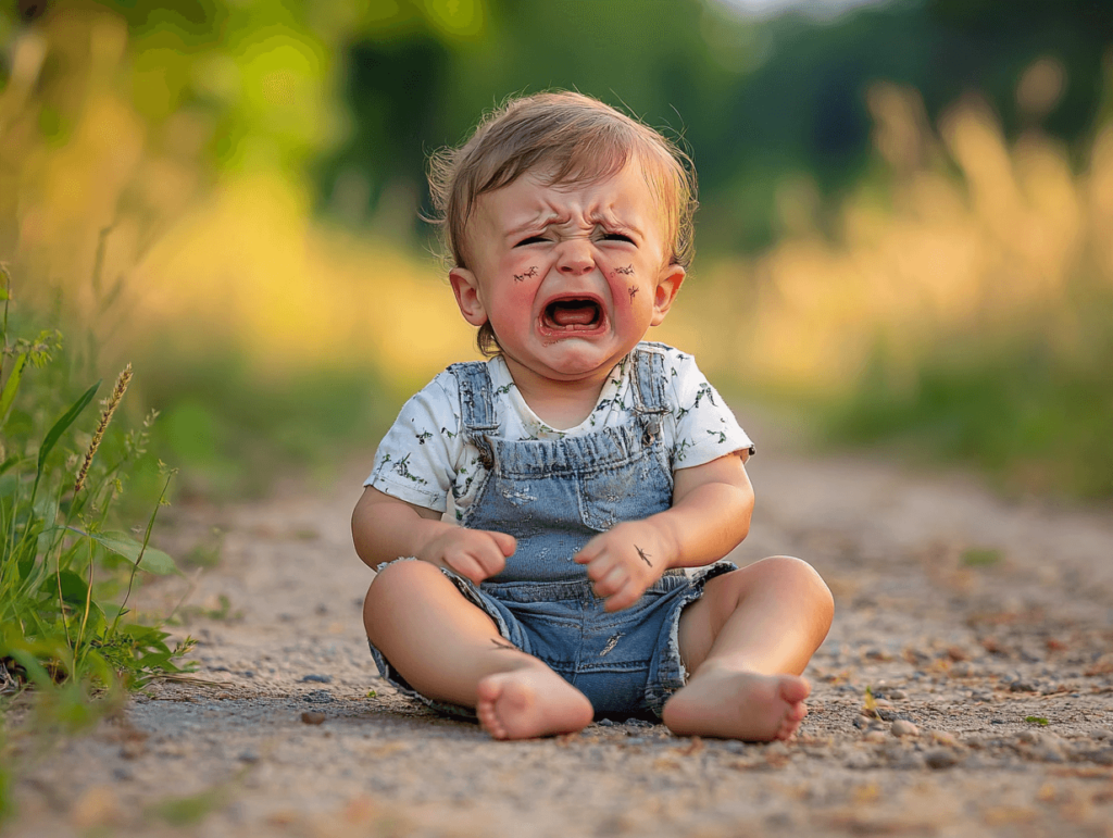 Anti-Moustiques Bébé : Remèdes de Grand-Mère 4 bébé assis qui pleure après avoir été piqué par des moustiques